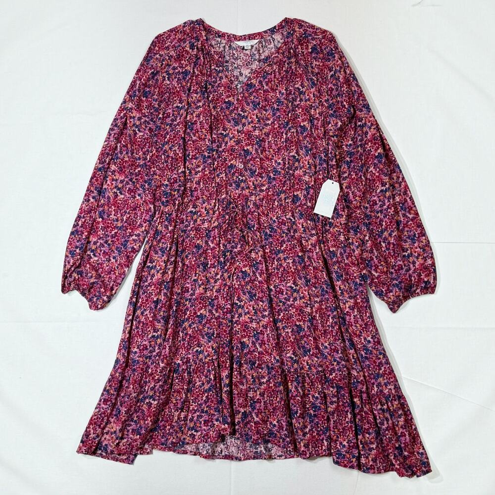 Time & Tru Women’s XL (16-18) Floral Drawstring Waist Long Sleeve Mini Dress